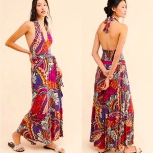 Anthropologie Maeve Halter Tie Cynthia Maxi Dress
